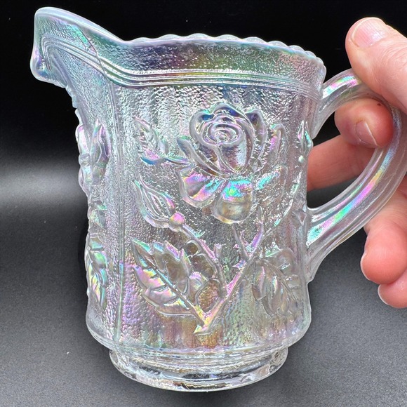 Imperial Glass Iridescent Rose Carnival Glass Creamer Pitcher Clear Opalescent - Picture 8 of 9